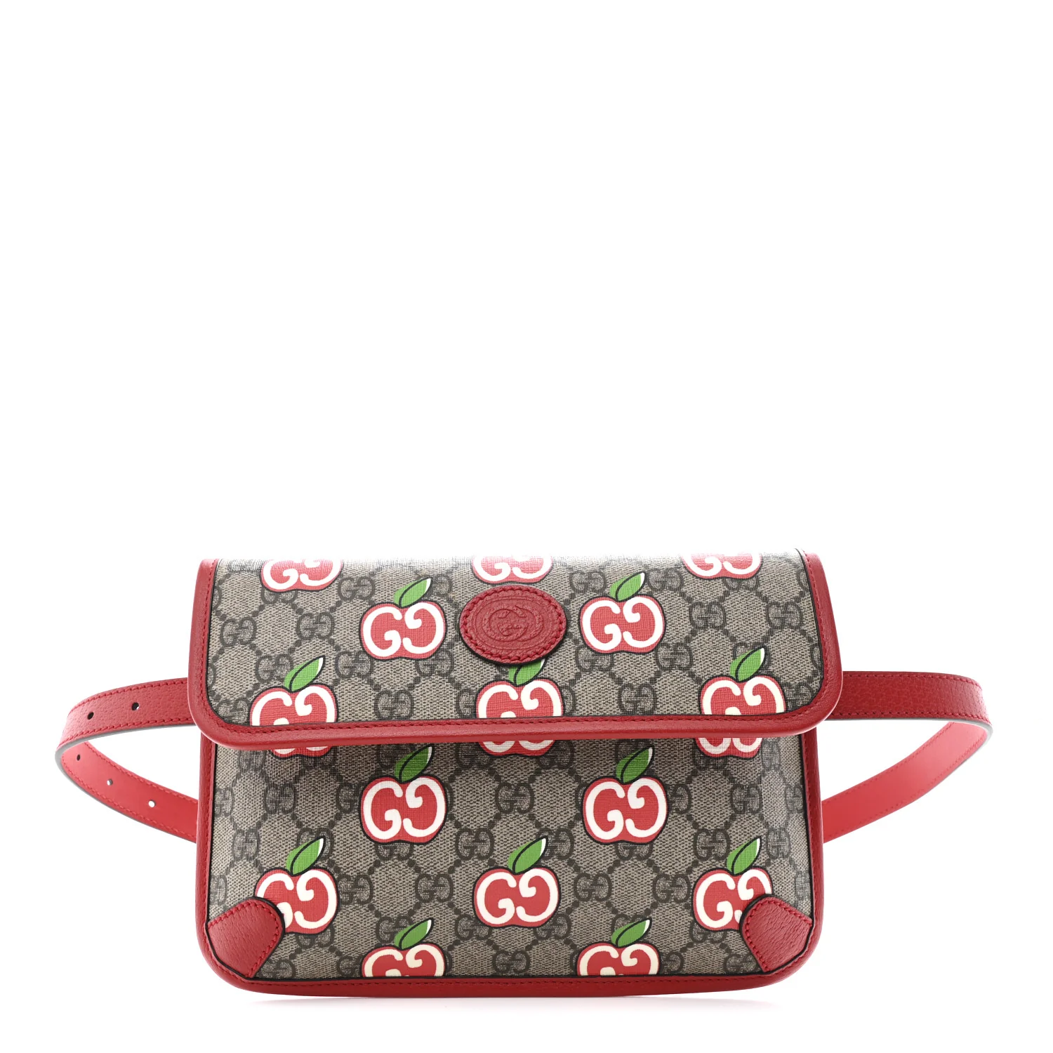 GG Supreme Monogram Apple Interlocking G Belt Bag Beige Multicolor Lobster Red