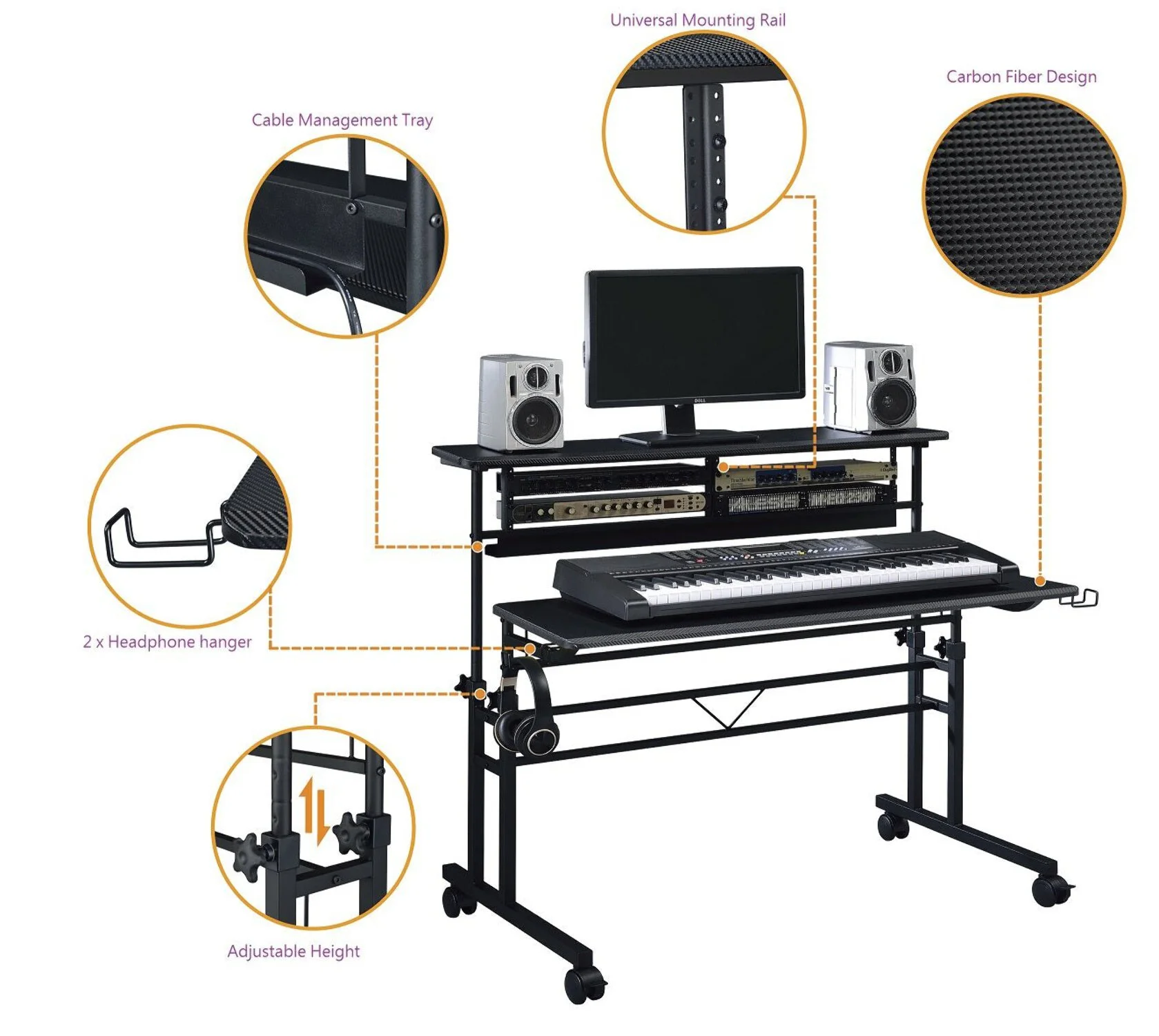 BE100 Series Sit-Stand Music Recording Studio Desk Workstation w/2x3U Rack(Violet) - Image 2