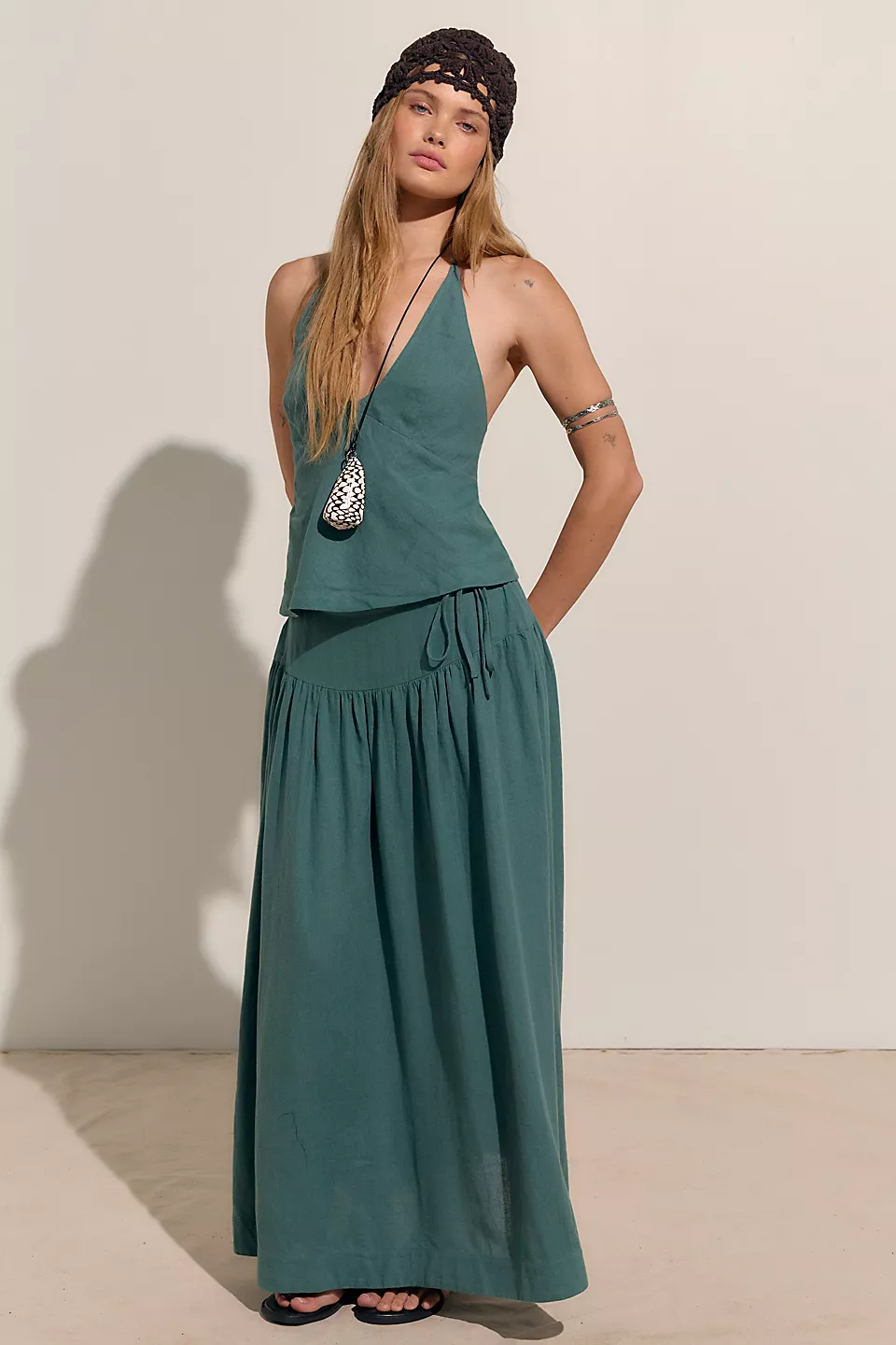 Sandshell Linen Skirt Set-Sagebrush Green