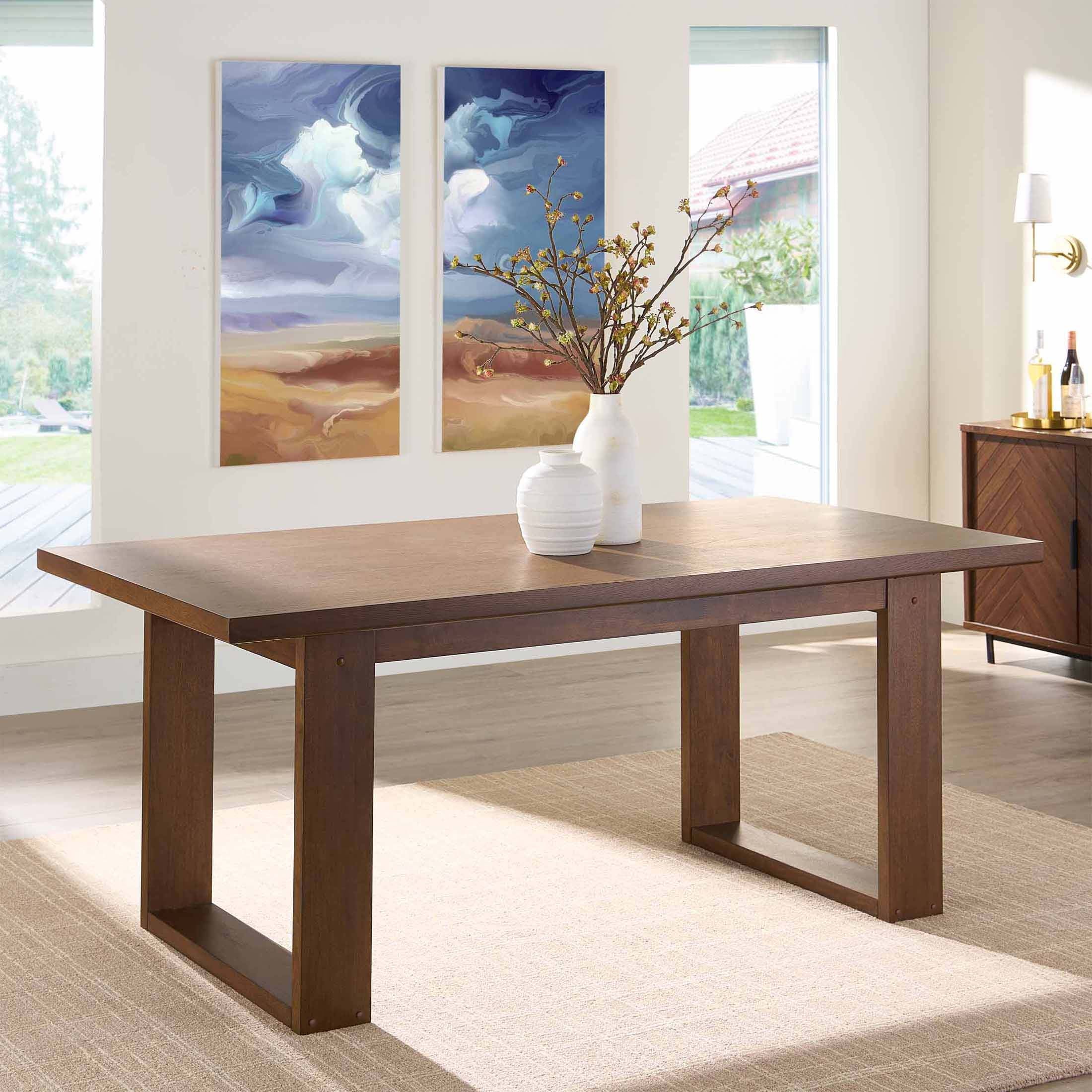 Better Homes & Gardens Ezra Collection Rectangular Double Pedestal Dining Table, 70 in, Walnut