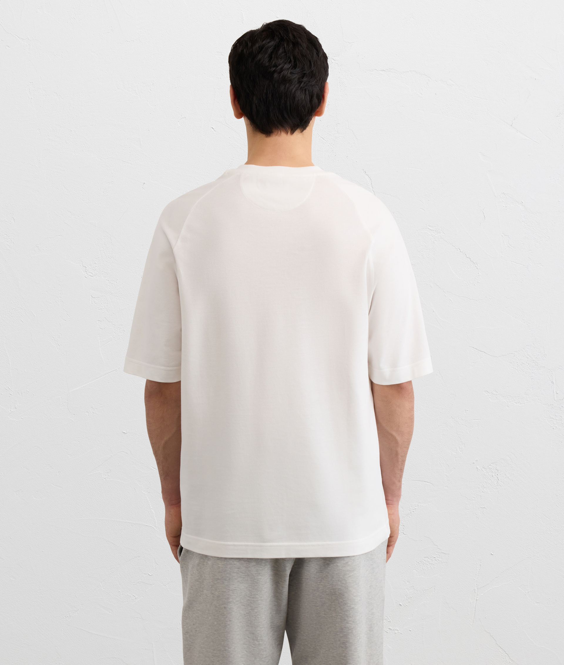 WHITE DOUBLE FACED COTTON JERSEY T SHIRT WITH SHORT RAGLAN SLEEVES