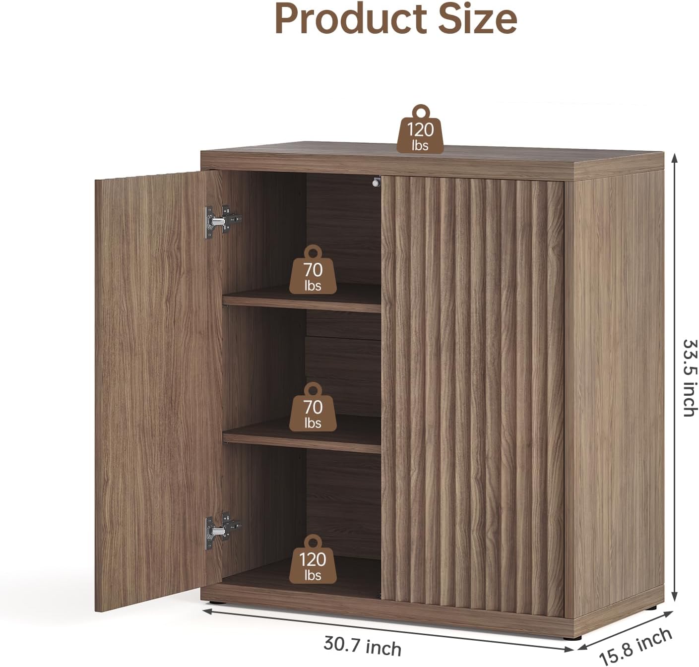 Sideboard Buffet Cabinet, Fluted Sideboard with Adjustable Shelves, Modern Credenza Storage Cabinet with Pop-up Doors, Wood Buffet Cabinets with Storage for Kitchen Entryway Living Room