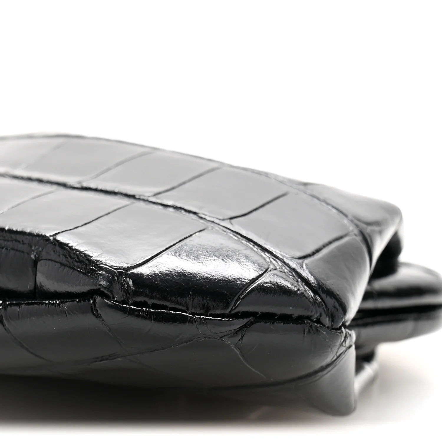 Shiny Supple Calfskin Logo Crocodile Embossed Cloud Coin Purse Black White