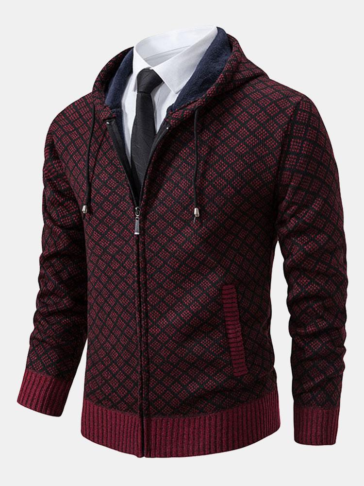 Pull à capuche zippé à motif losanges