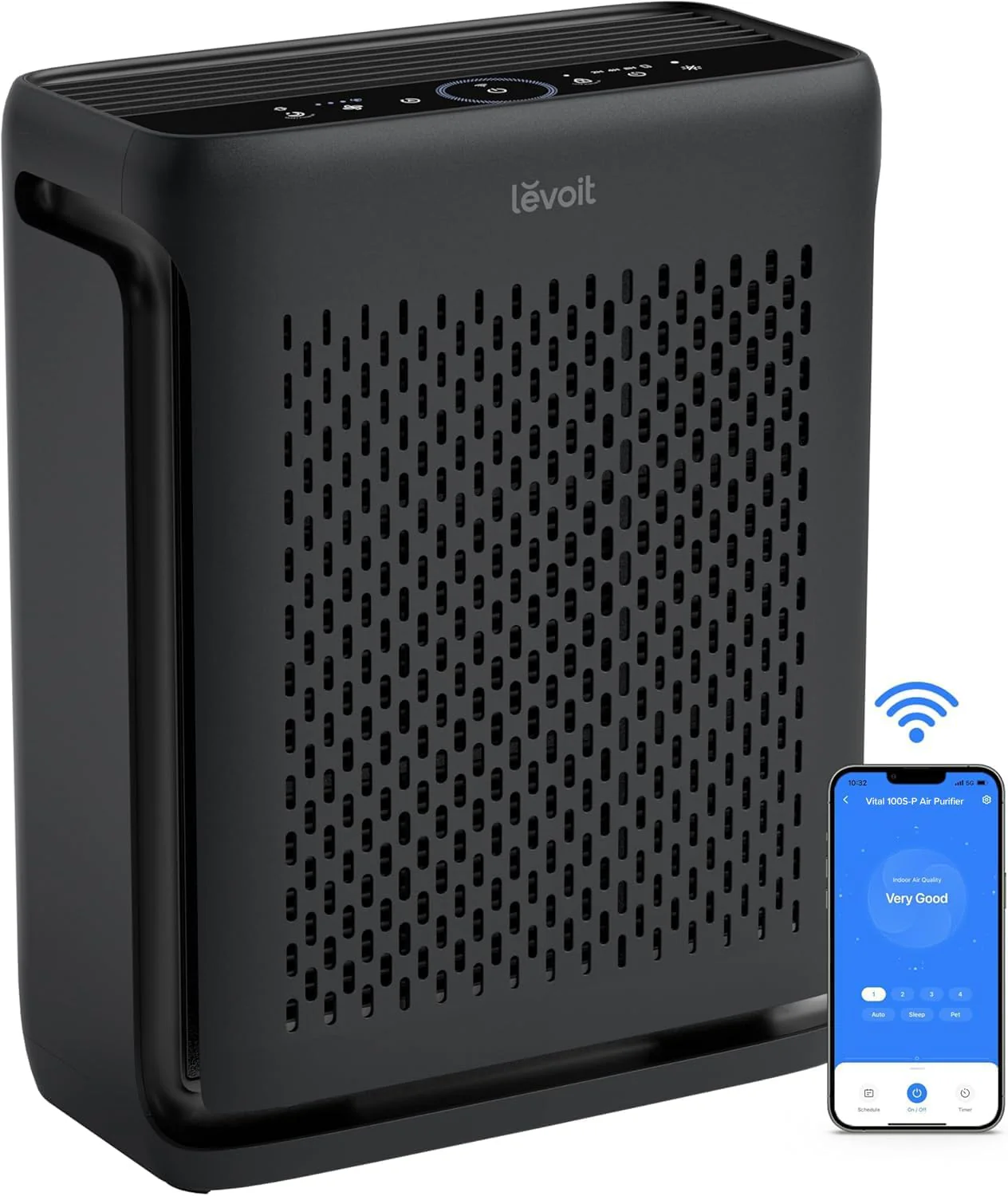 Purificateur d'air LEVOIT pour grandes pièces jusqu'à 100 m² avec moniteur de qualité de l'air, certification AHAM VERIFIDE, Wi-Fi intelligent, préfiltre lavable, mode nuit HEPA pour animaux, allergies, poussière, pollen, Vital 100S-P, blanc