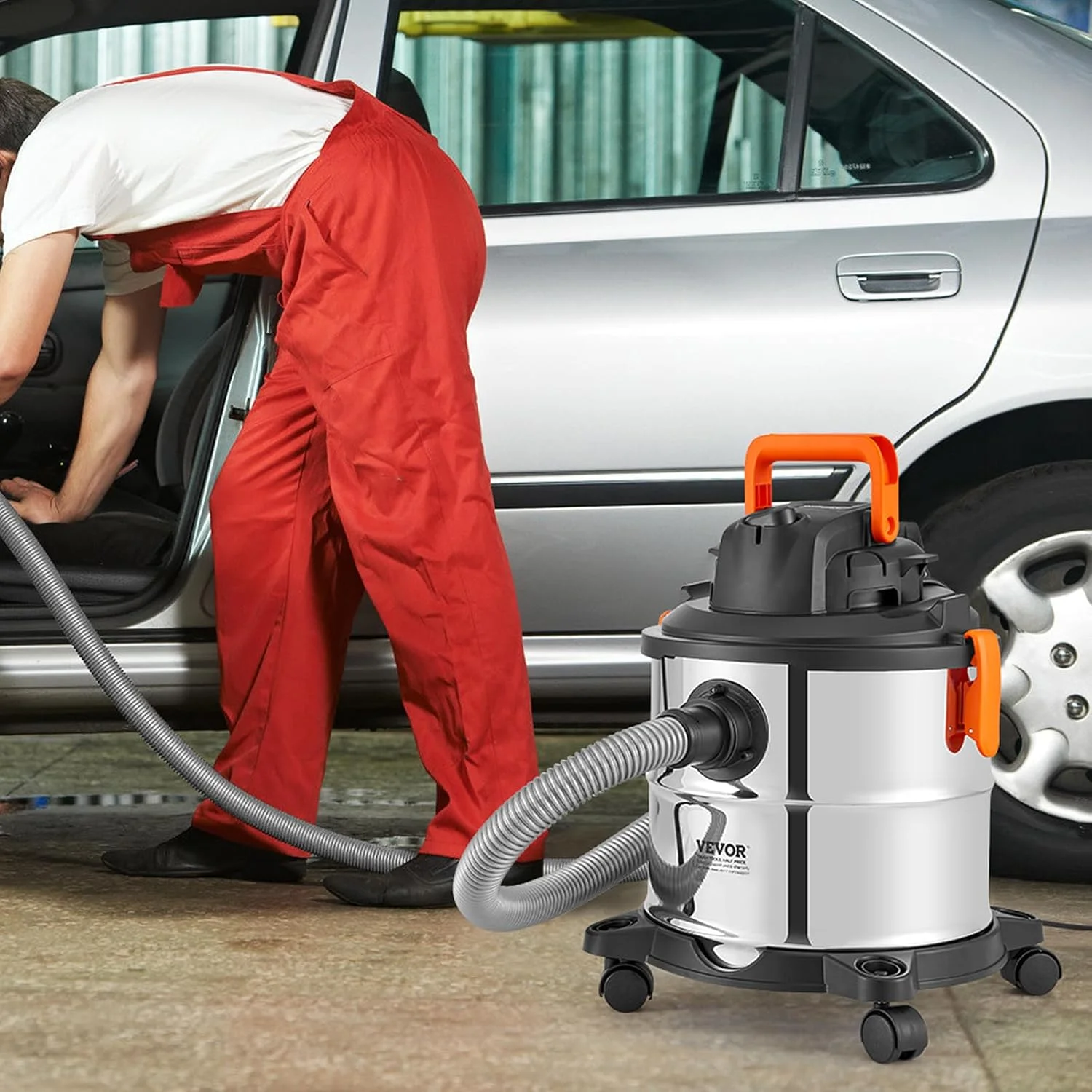 Stainless Steel Wet Dry Shop Vacuum, 5.5 Gallon 6 Peak HP Wet/Dry Vac, Powerful Suction with Blower Function w/Attachment 2-in-1 Crevice Nozzle, Small Vac Perfect for Carpet Debris, Pet Hair - Image 2