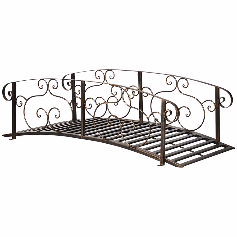 Resenkos Garden Bridge, Garden Ornament Bridge, Metal Arch Backyard Garden Bridge, Safety Siderails, Arc Footbridge, Bronze