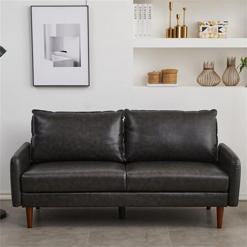 Modern Sofa Faux Leather Couch for Living Room Office Dark Gray(Gray) - Image 4