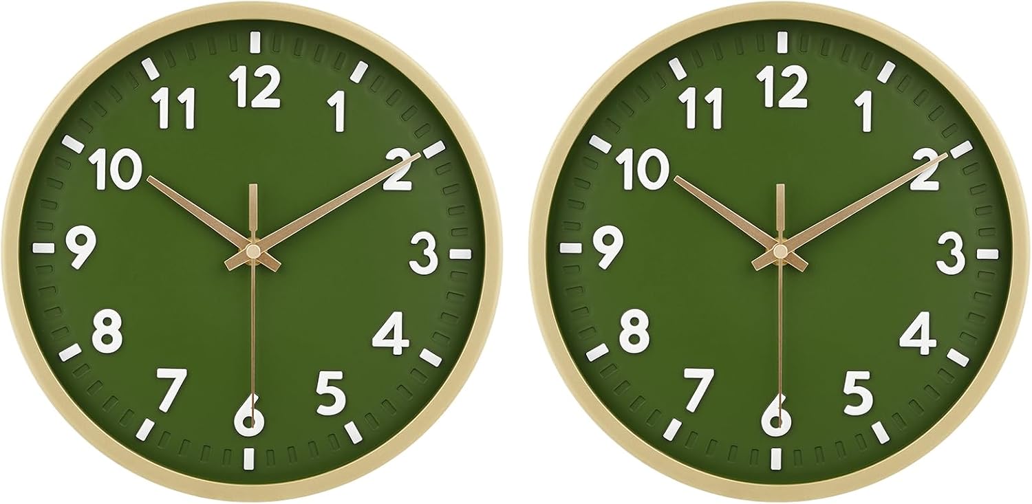 HIPPIH 10 Inch Wall Clock, 2Pack Silent Non Ticking Battery Operated Clocks| Black Analog Clock| Living Room, Office, Classroom, Bedroom, Kitchen, Bathroom| Modern Simple Style| Easy to Read| Accurate