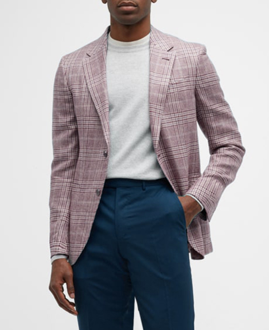 Blazer décontracté à carreaux, col cranté, poche et deux boutons.