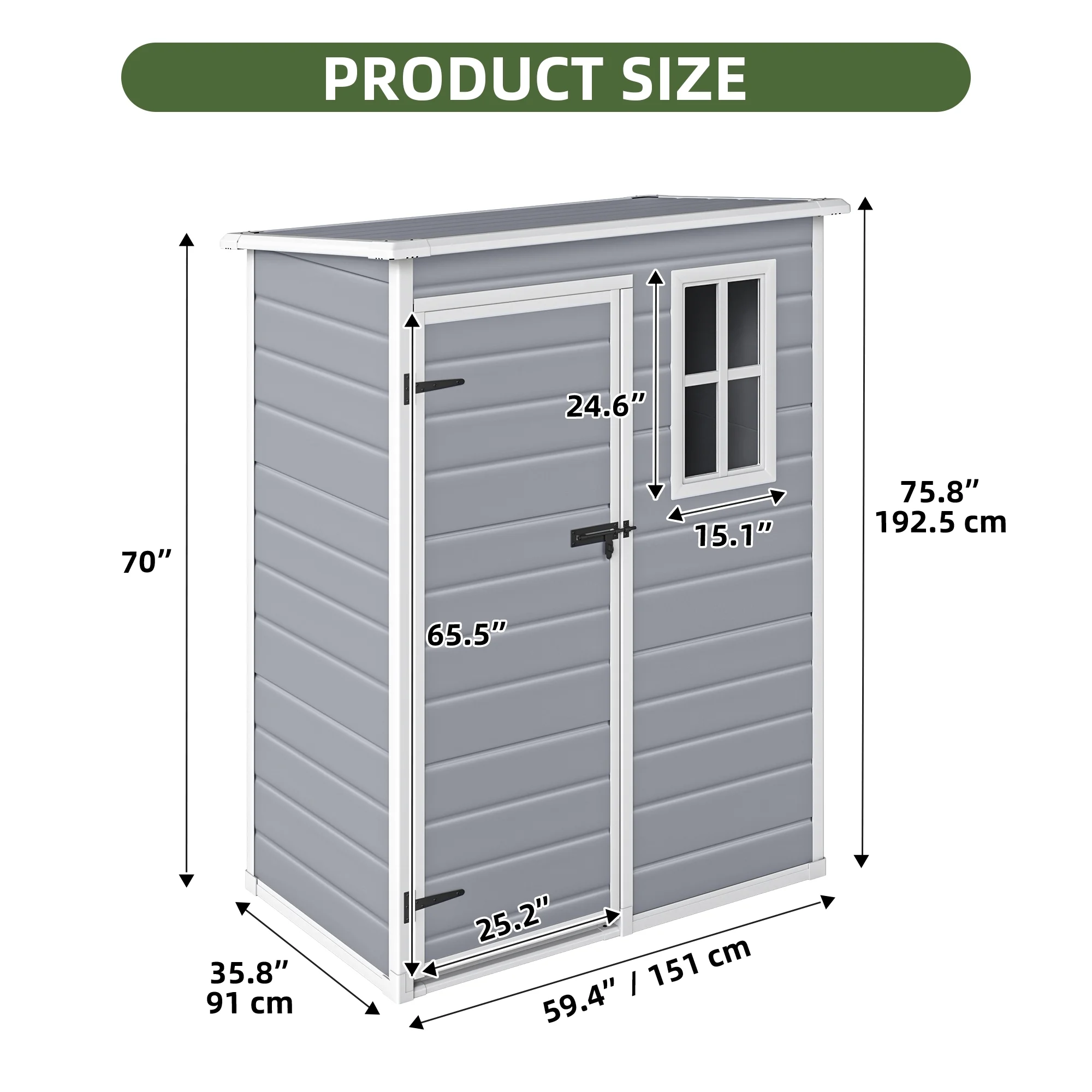 Resin Outdoor Storage Shed, 5x3 FT with Floor All Weather Resin Storage Shed with Lockable Door Window, Waterproof Image 2