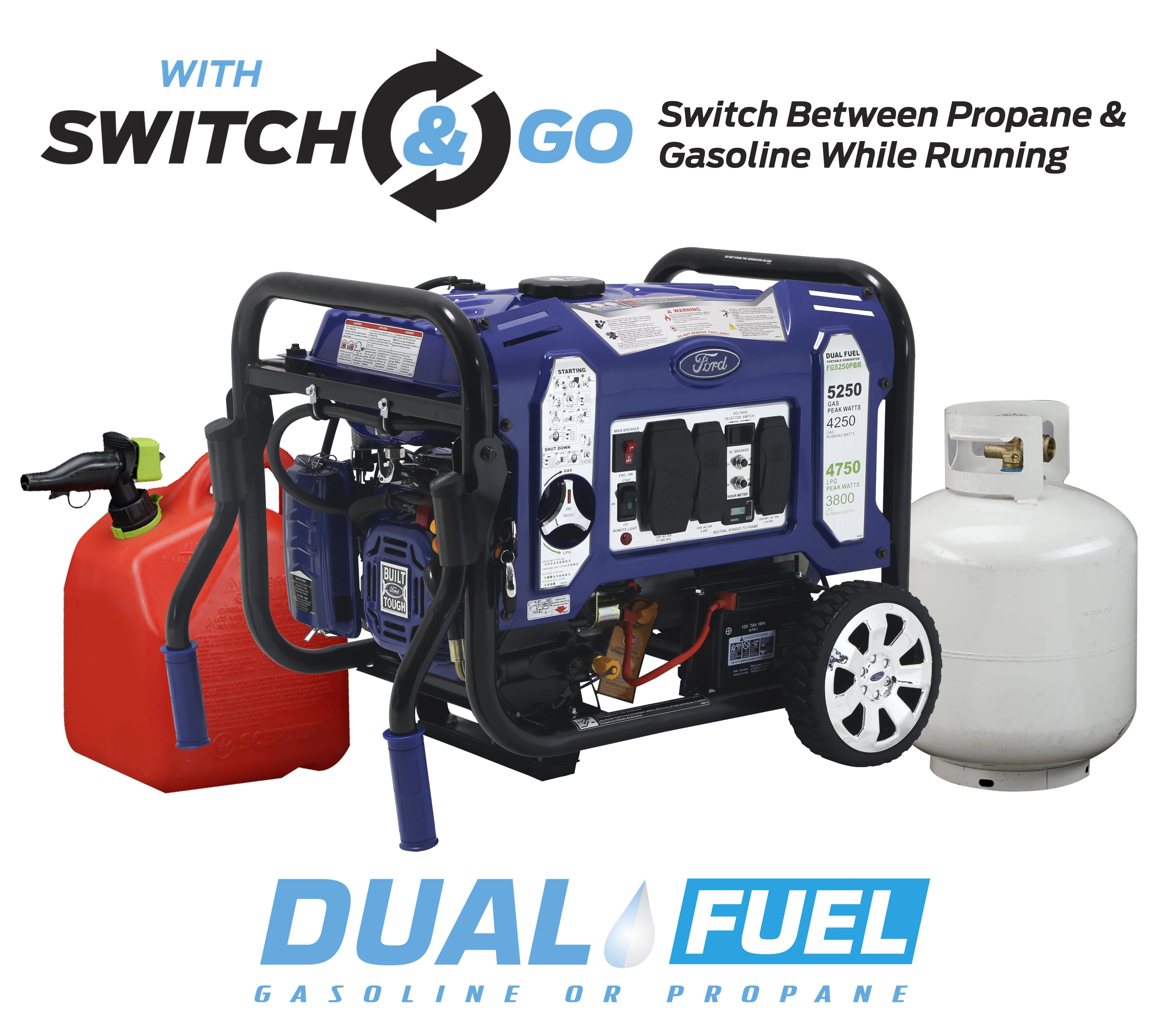 Ford 5, 250 - Watt Dual Fuel Portable Generator with Wireless Remote Start