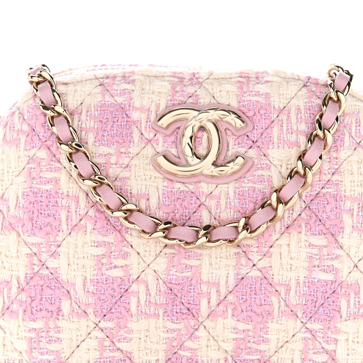 Tweed Quilted Mini Clutch With Chain Pink