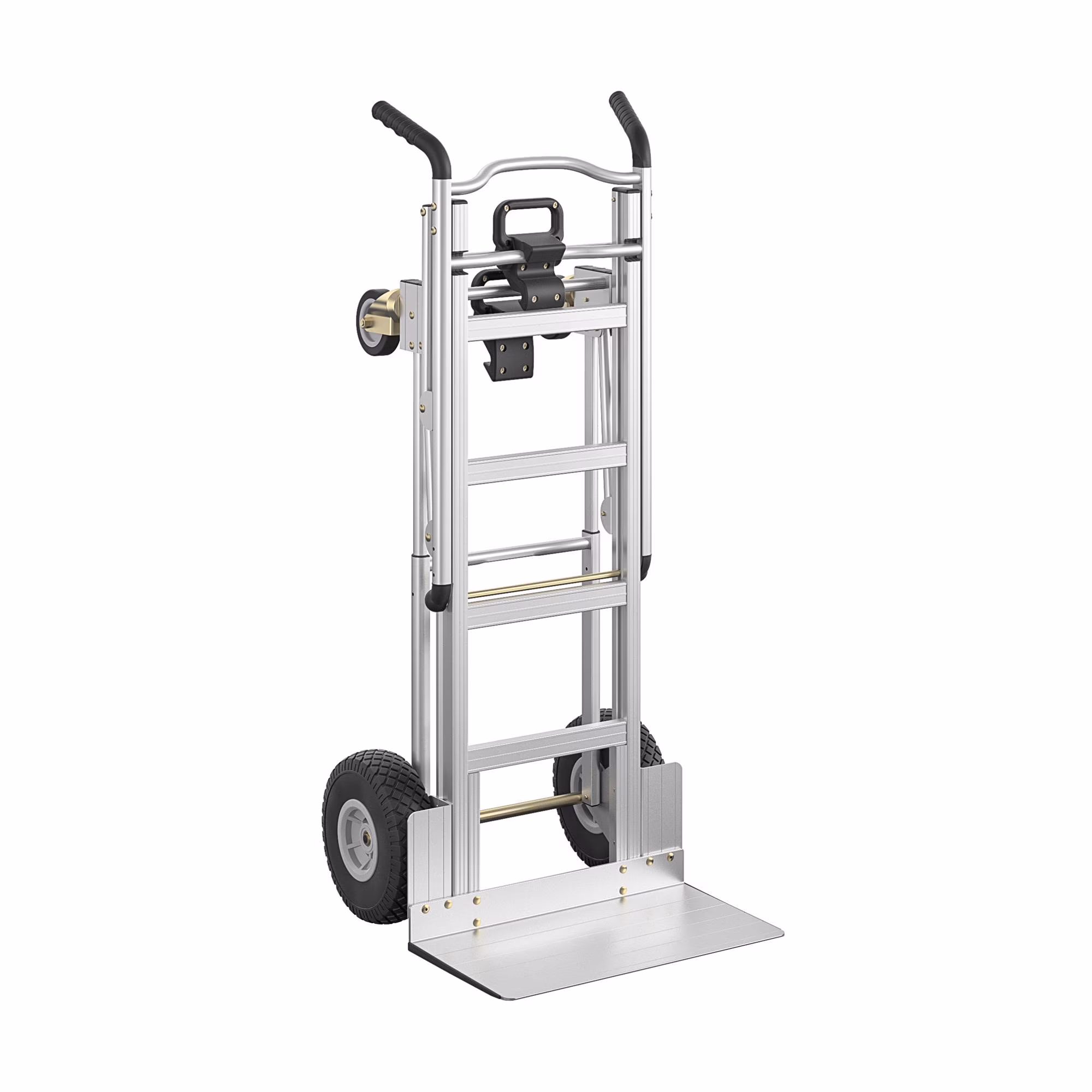 3-in-1 Assist Series Aluminum Hand Truck/Assisted Hand Truck/Cart w/ flat free wheels, Silver(Black)