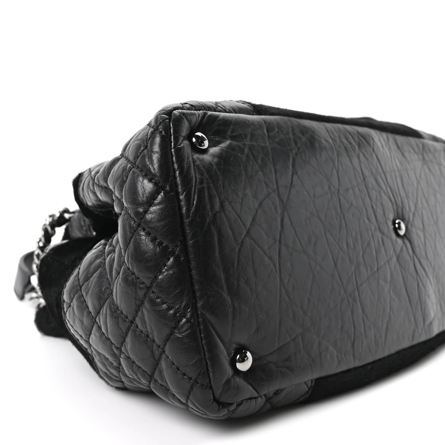 Aged Calfskin Pony Hair Quilted Small Miss Pony Drawstring Tote Black