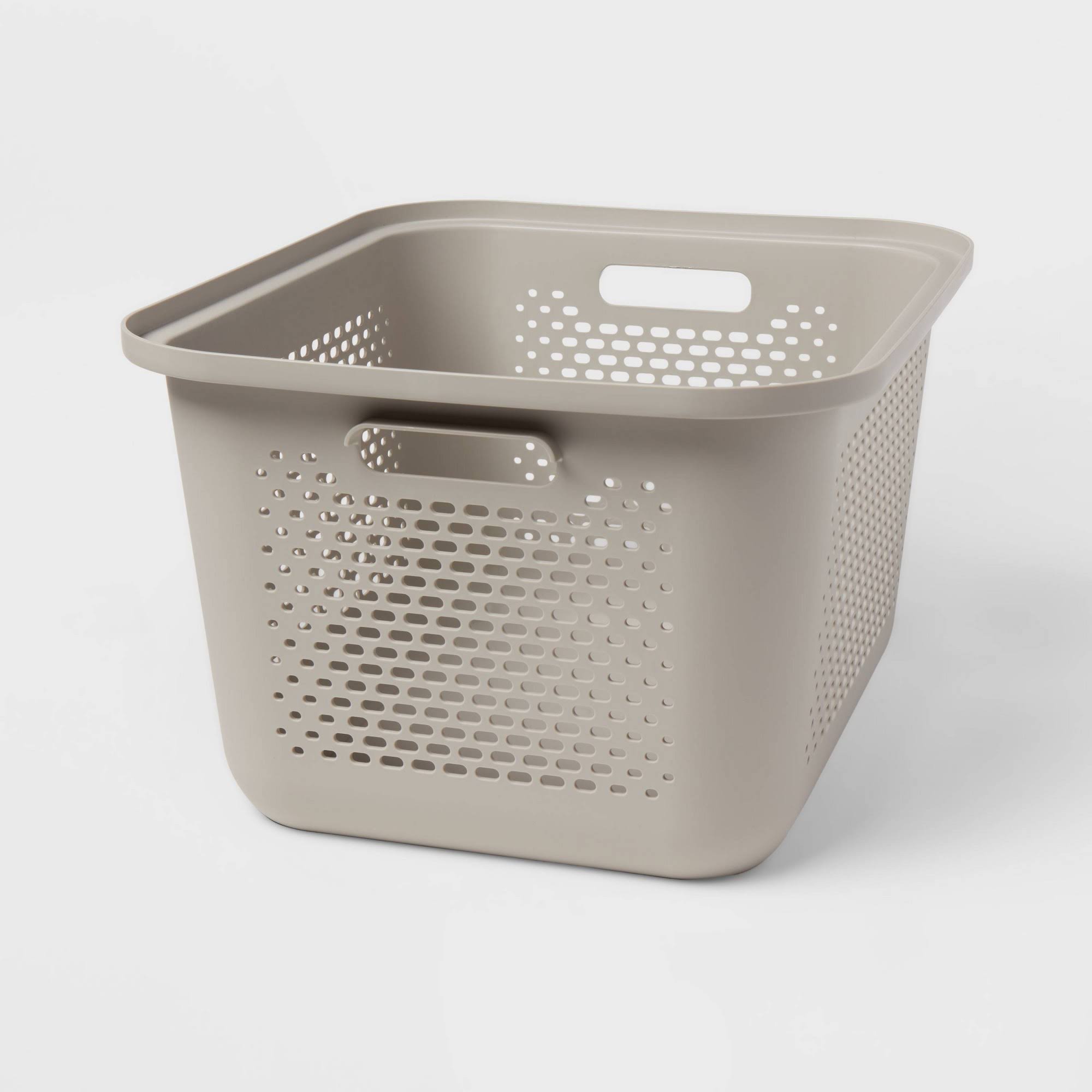 Brightroom Medium Decorative Plastic Bin with Cutout Handles Gray