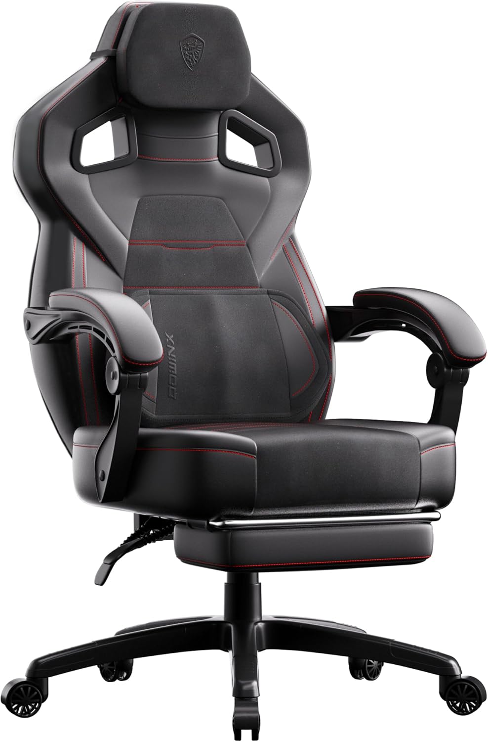 Dowinx PU Leather Gaming Chair with Footrest, Big and Tall Ergonomic Computer Chair with Lumbar Support, Wide Back Gamer Chair for Heavy People, Black
