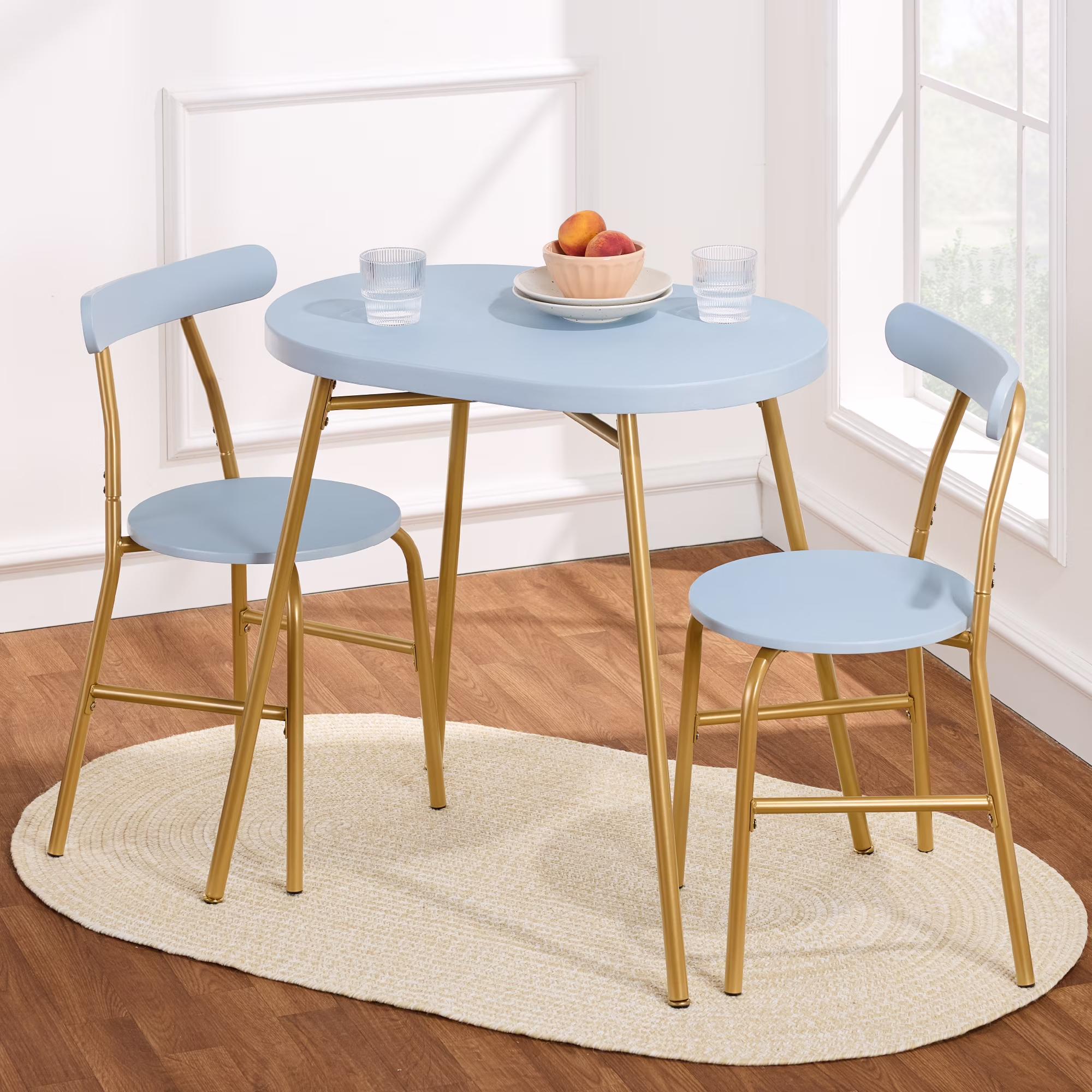 3-Piece Modern Oval Dining Table Set, Small Kitchen Dinette w/ 2 Chairs Black/Black(Black/Black) - Image 7