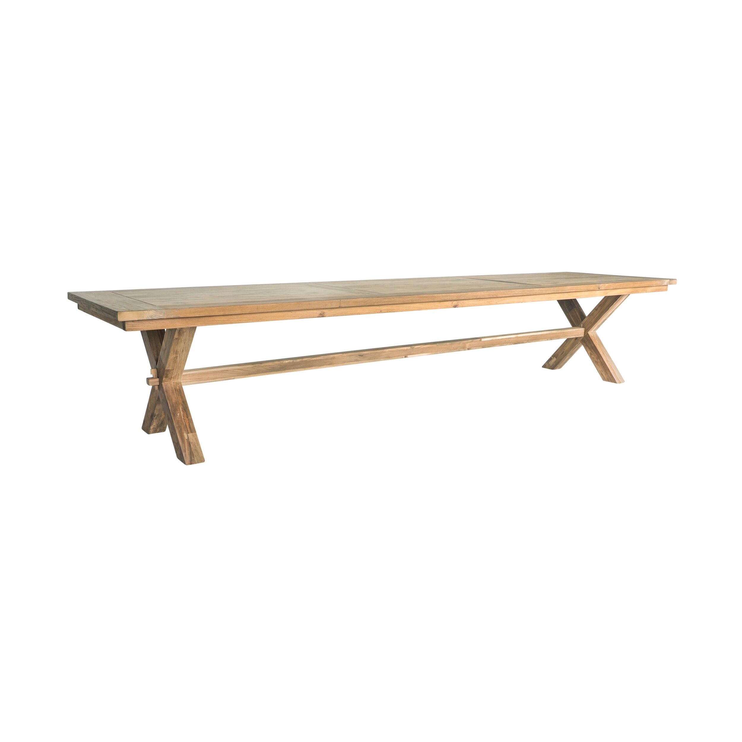 Reclaimed Teak Cross Leg Dining Table 400cm with 8 Weave Dining Chair