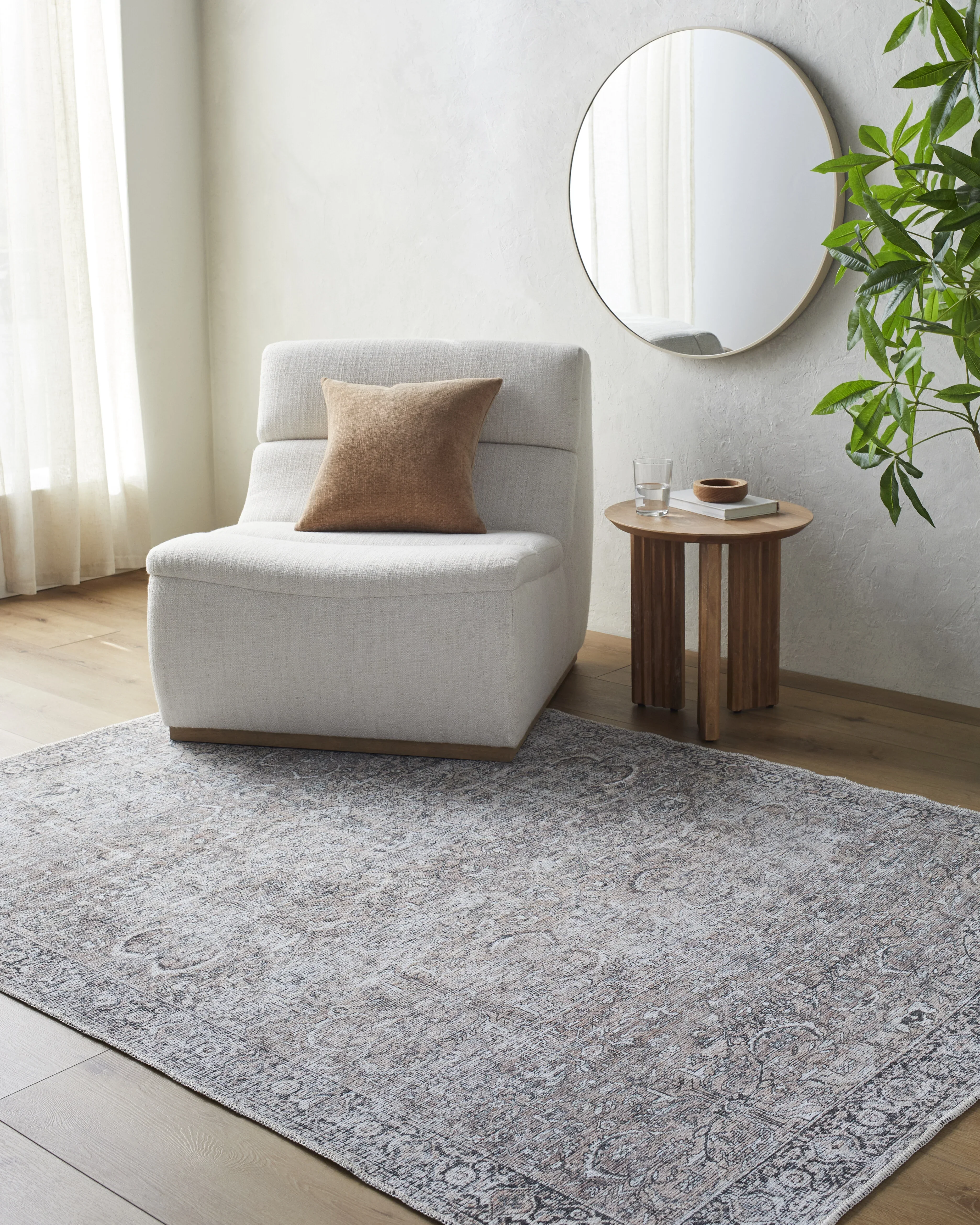 Better Homes & Gardens Persian Blooms Washable Non-Skid Indoor Area Rug, Brown, 5'3 x 7'