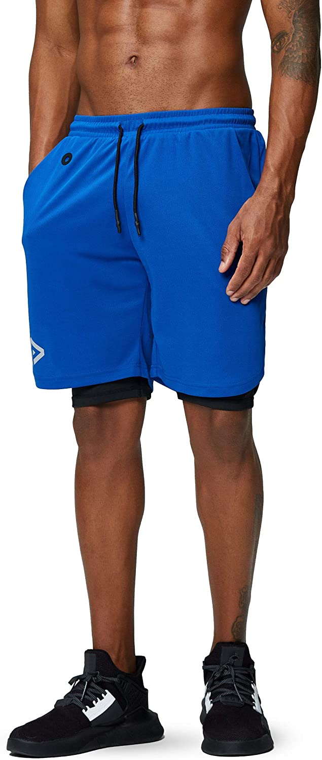 Short de running 2 en 1 pour homme, séchage rapide, avec poche pour téléphone, idéal pour la salle de sport et la course.