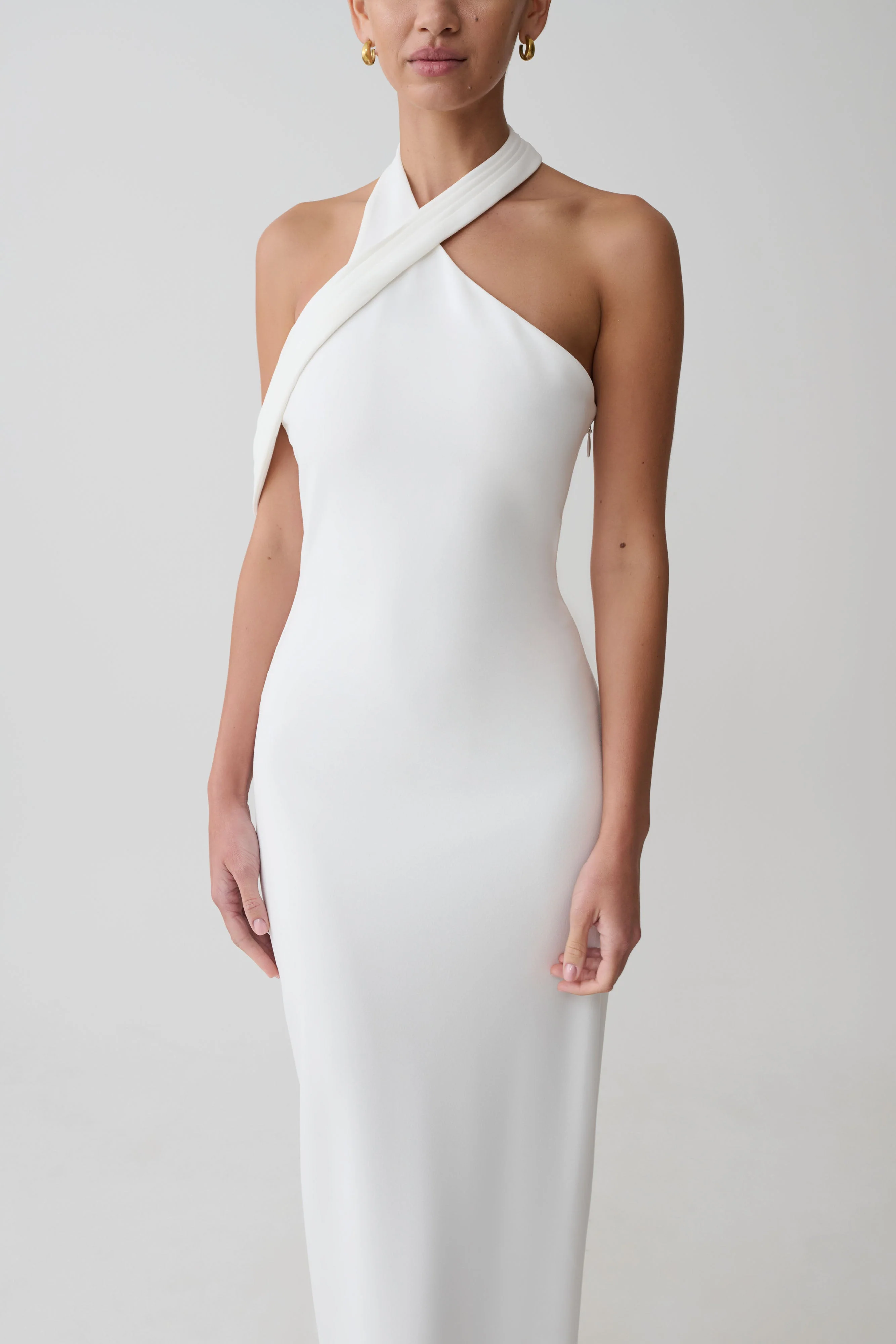 Sable Crossover Crepe Midi Dress - White