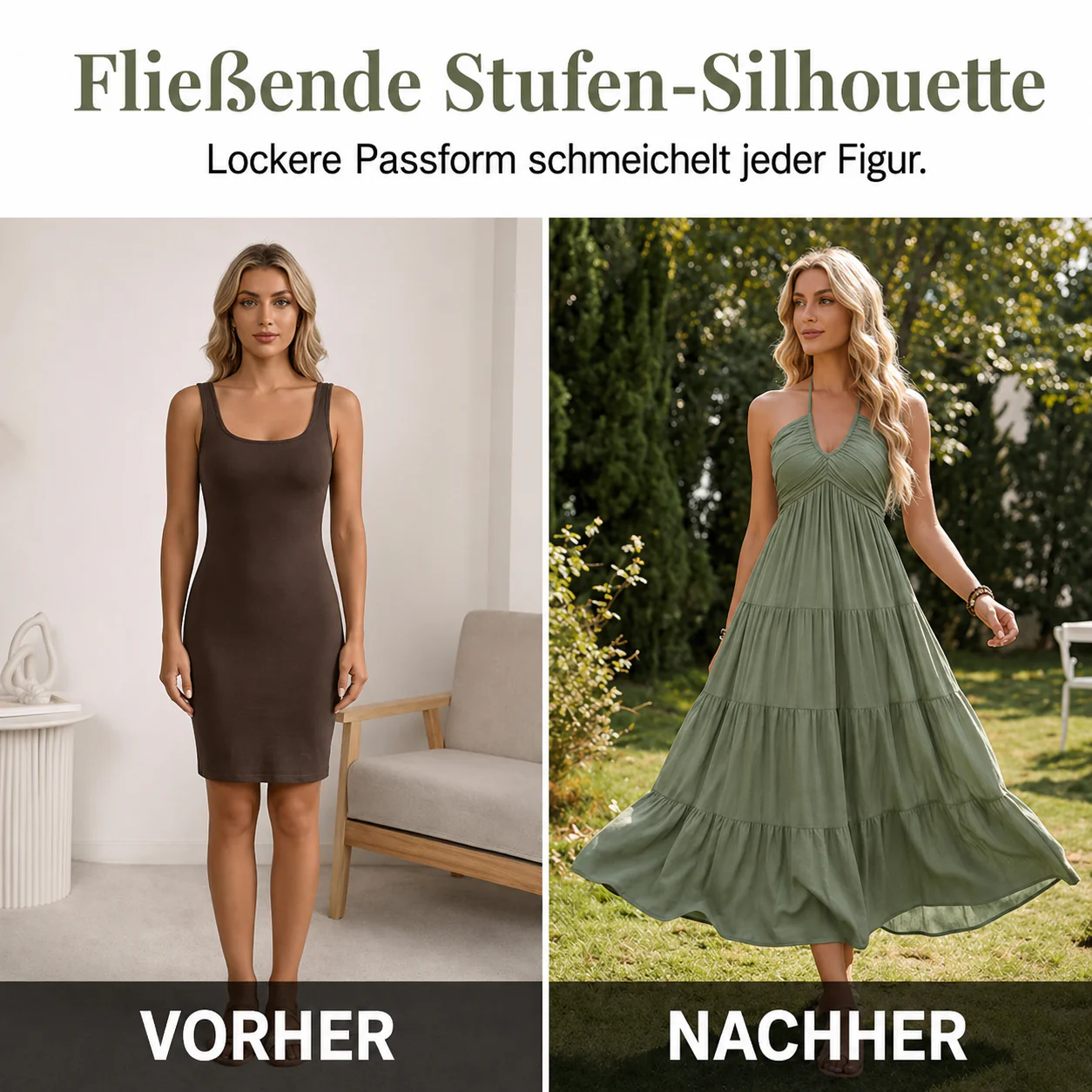 Robe longue dos nu à col halter avec drapés fluides
