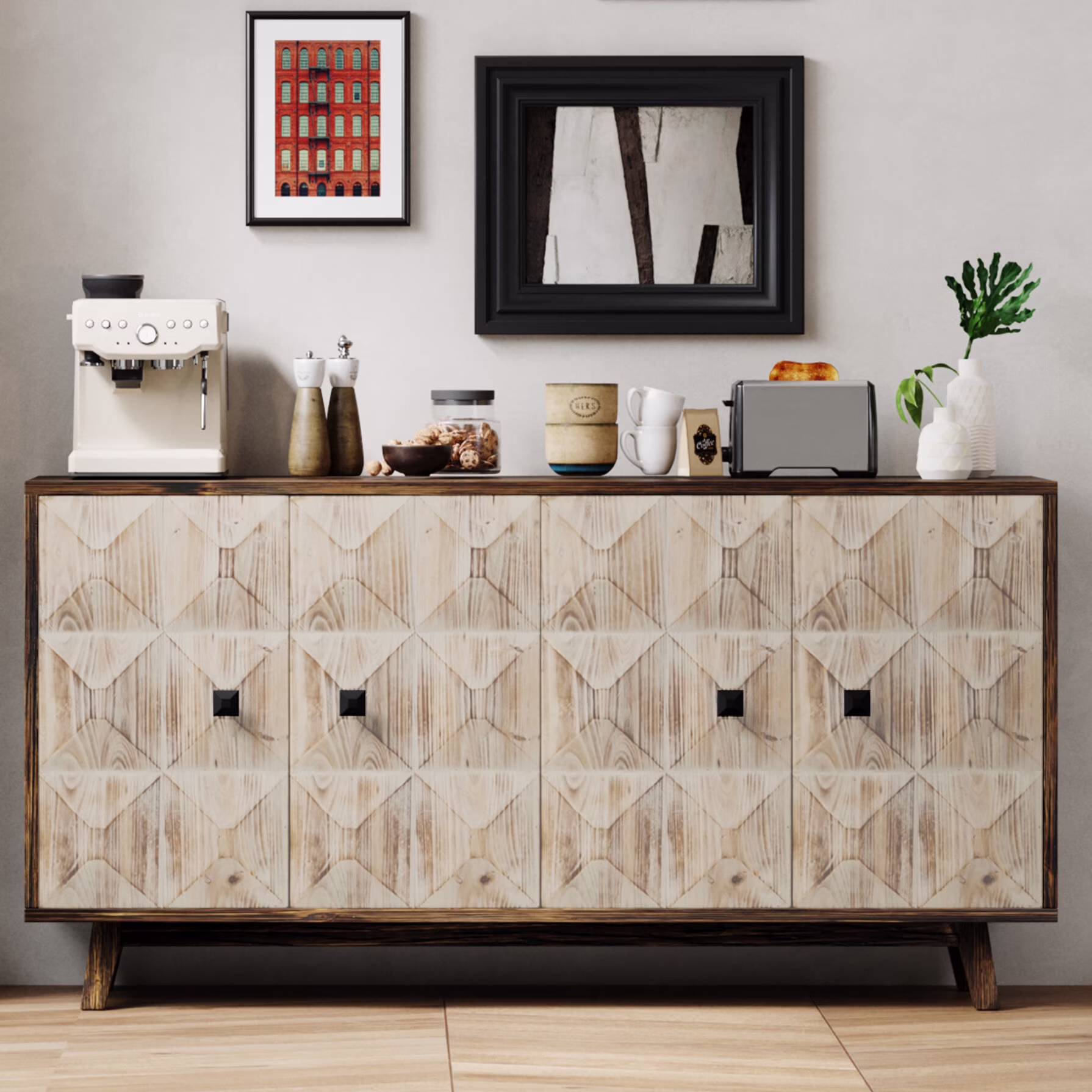 Large 4-Door Storage Cabinet with Adjustable Shelves, Modern Multi-Room Organizer for Living Room, Kitchen, Bedroom, Hallway Blue(Solid Wood+MDF/Blue) - Image 8