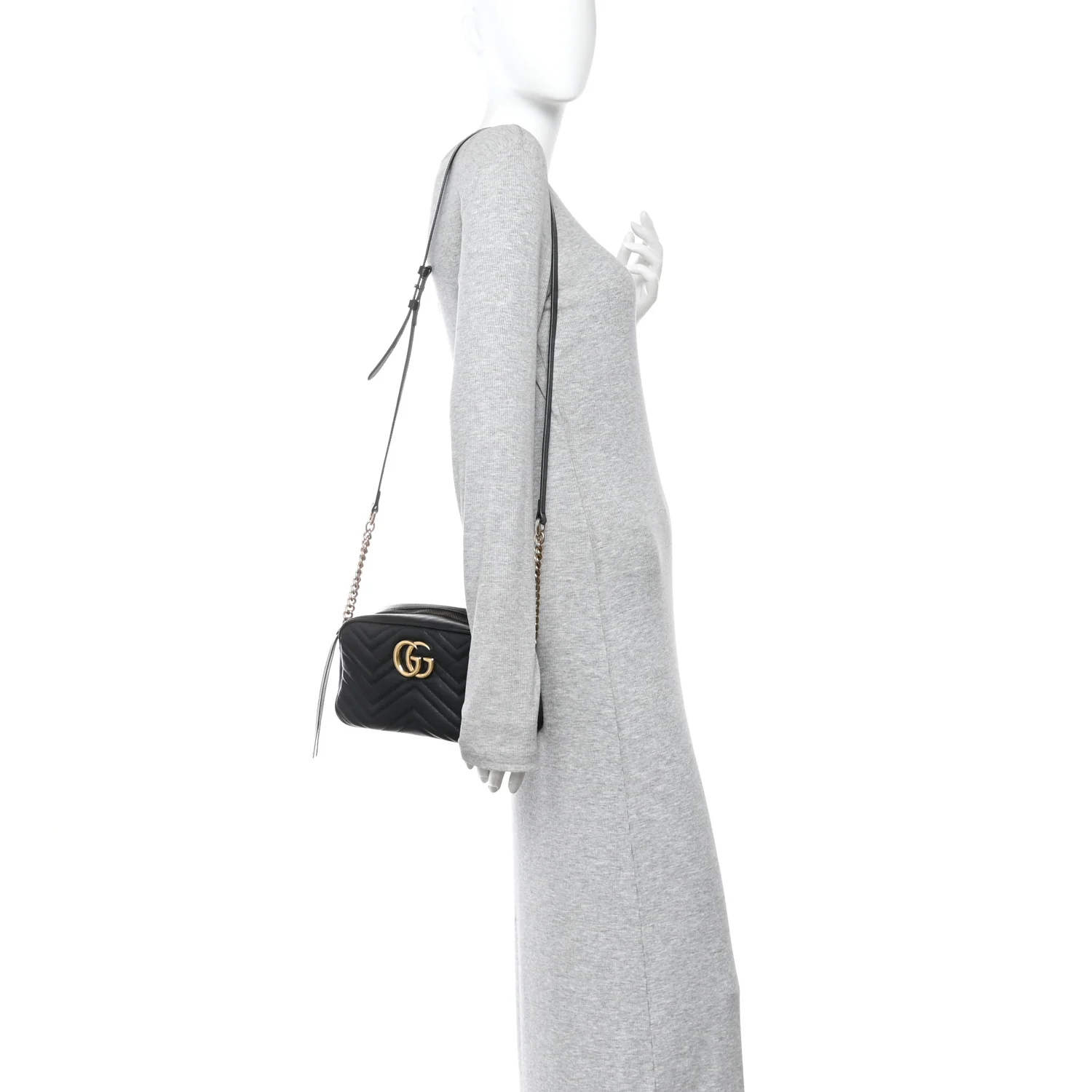 Calfskin Matelasse Small GG Marmont Chain Shoulder Bag Black