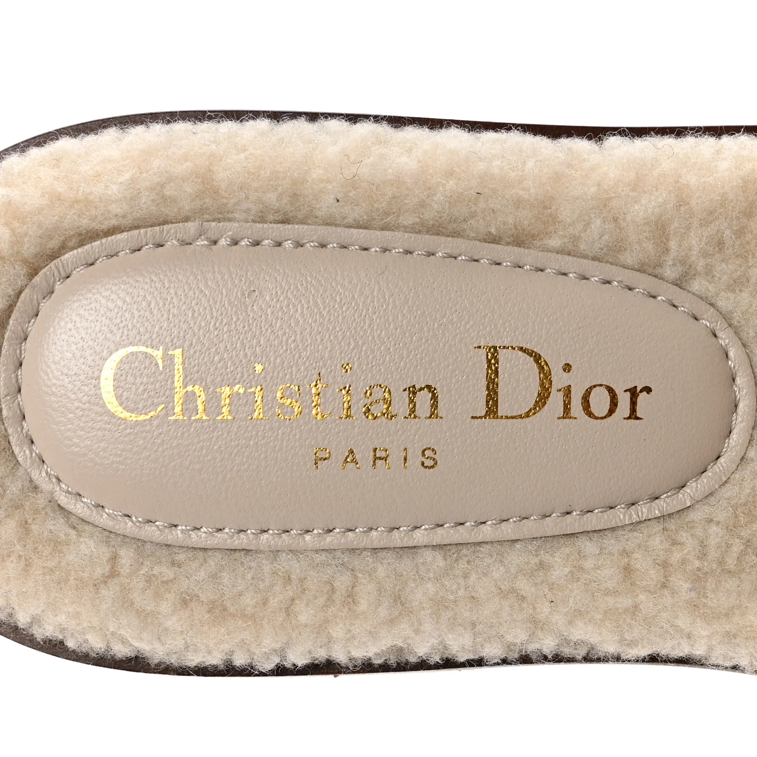 Suede Goatskin Shearling Embroidered Dway Slide Sandals 38 Cookie