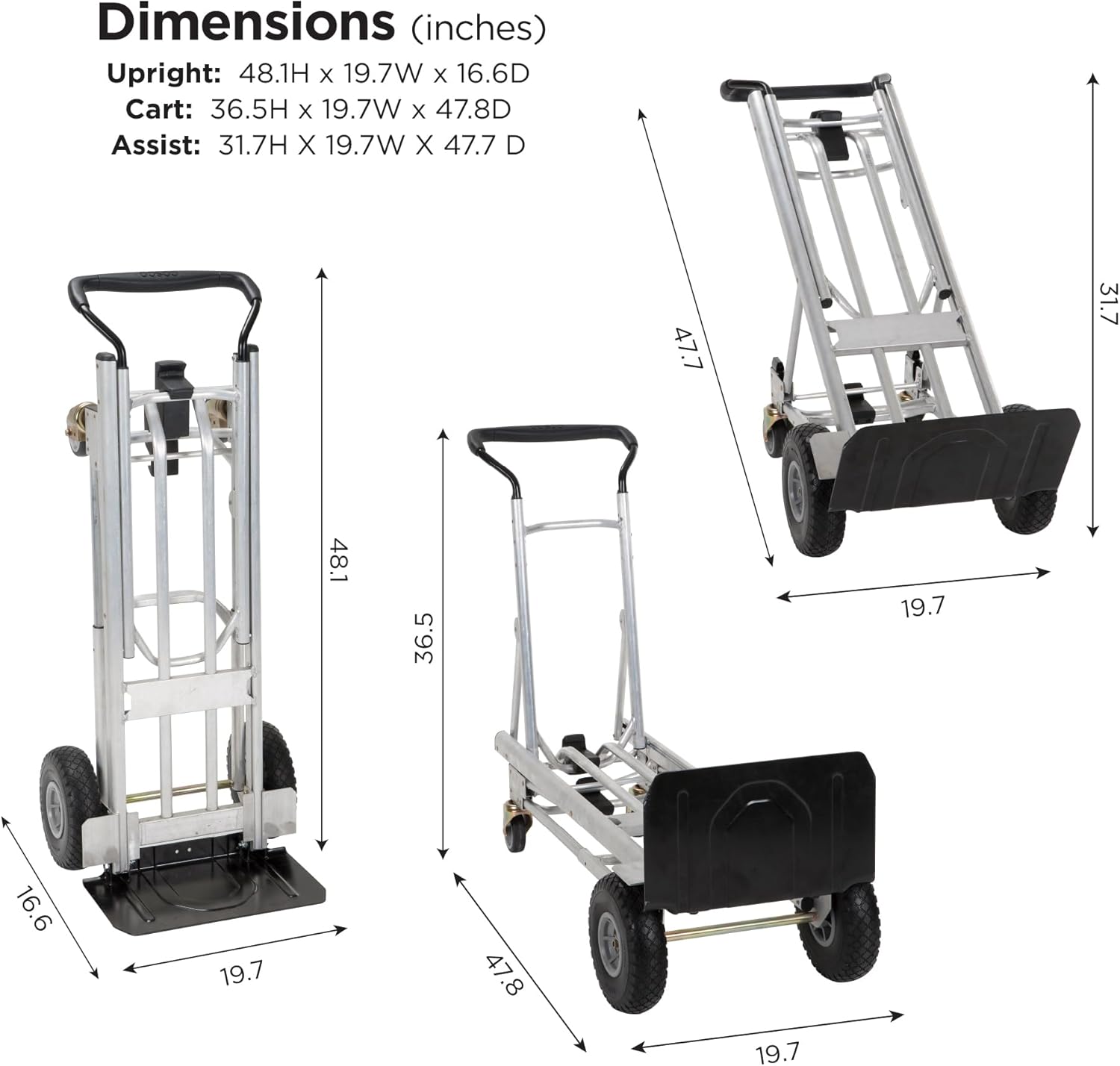 Diable pliable 4 en 1 avec roues increvables