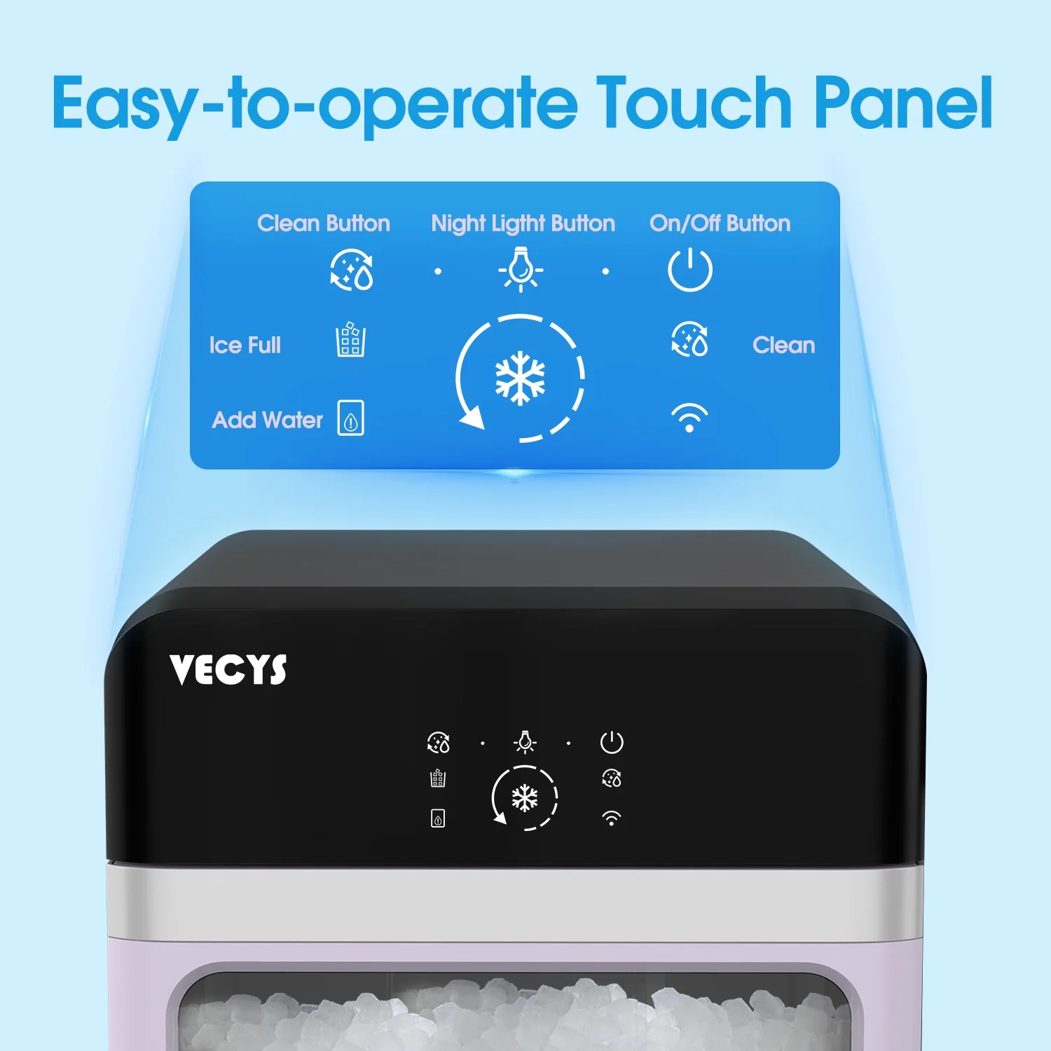 VECYS Nugget Ice Maker with Steel Trim, 33 lb/Day Self - Cleaning