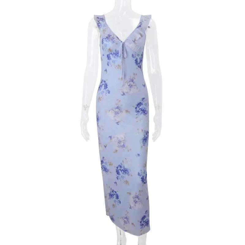 Robe Maxi Dos Nu Plongeant Fleurie Mode Été