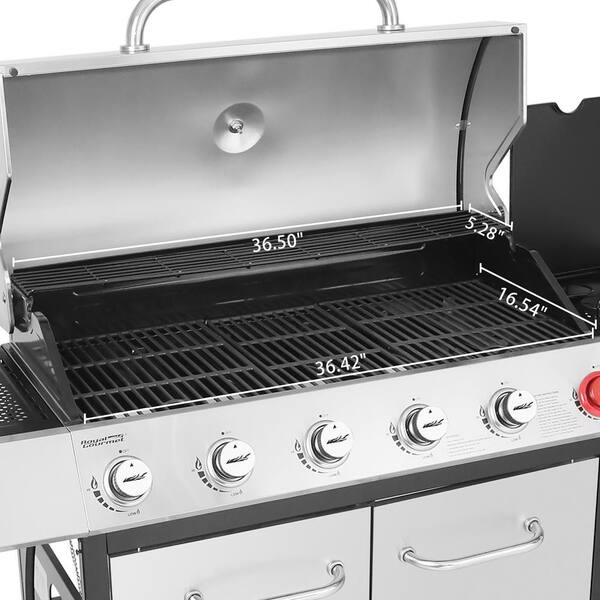 6-Burner BBQ Liquid Propane Gas Grill with Sear and Side Burner with Cover. 71.000 BTU Cabinet Style Gas Grill