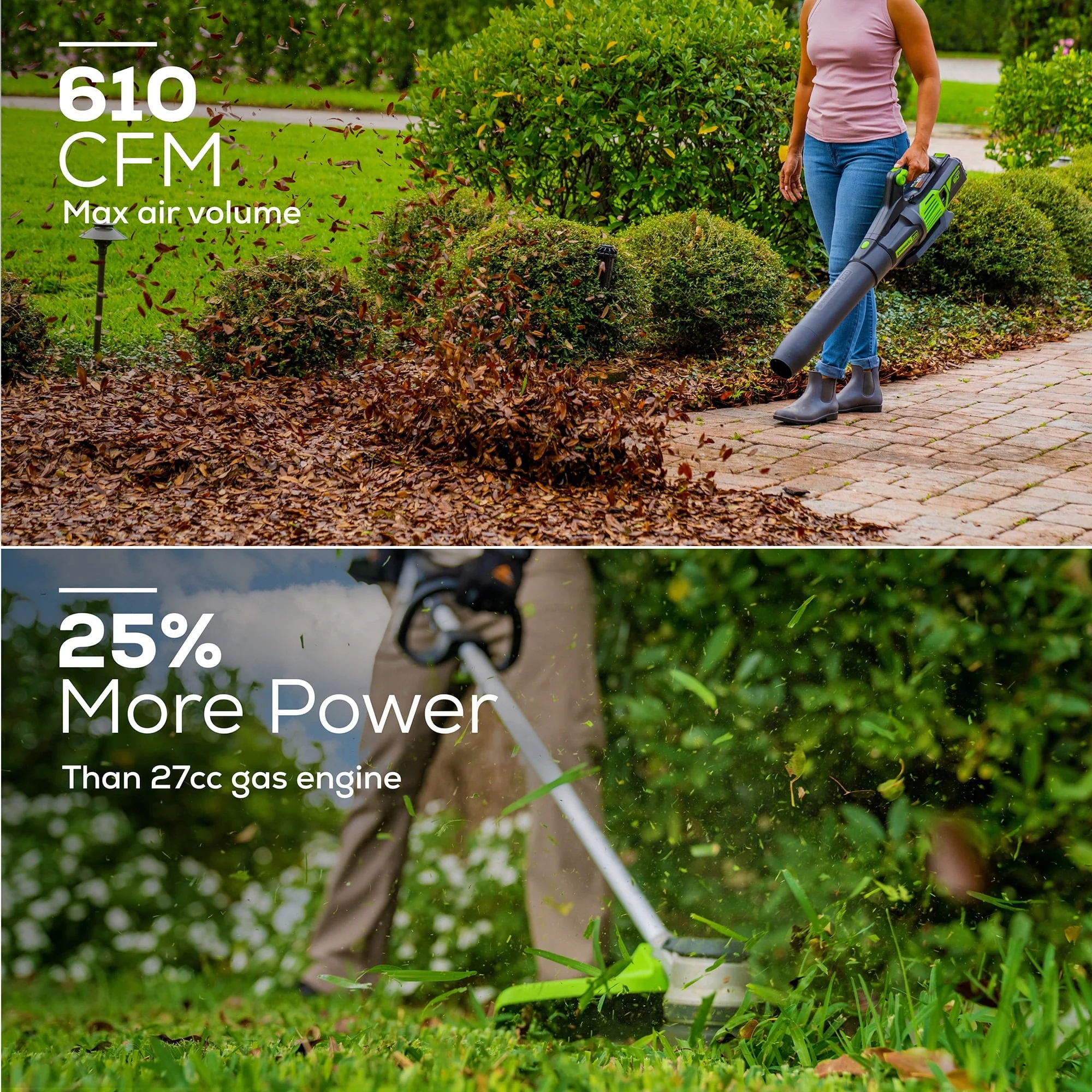 60V Cordless 13" String Trimmer and 125 MPH 450 CFM Leaf Blower Combo Kit, 4Ah Battery Charger - Image 6