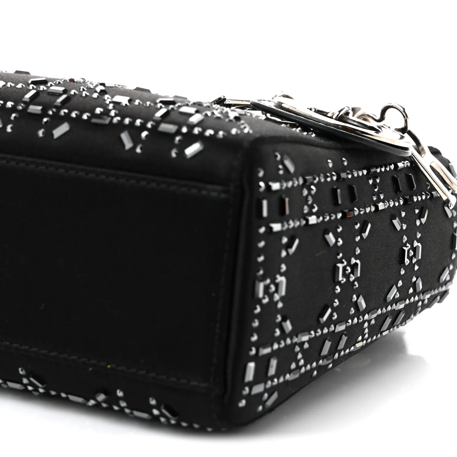 Satin Crystal Cannage Mini Lady Dior Black