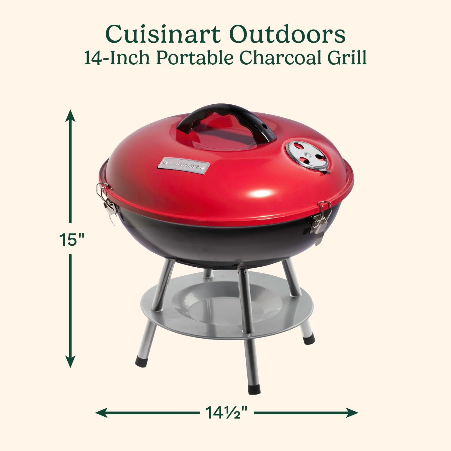 Cuisinart Charcoal Grill, Portable Tabletop Design, Locking Lid, 14