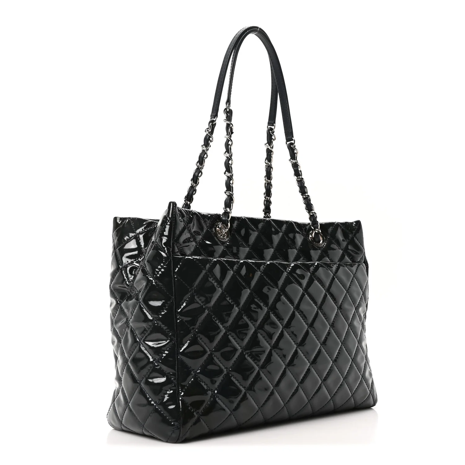 Patent Quilted Large Coco Shine Shopping Tote Navy