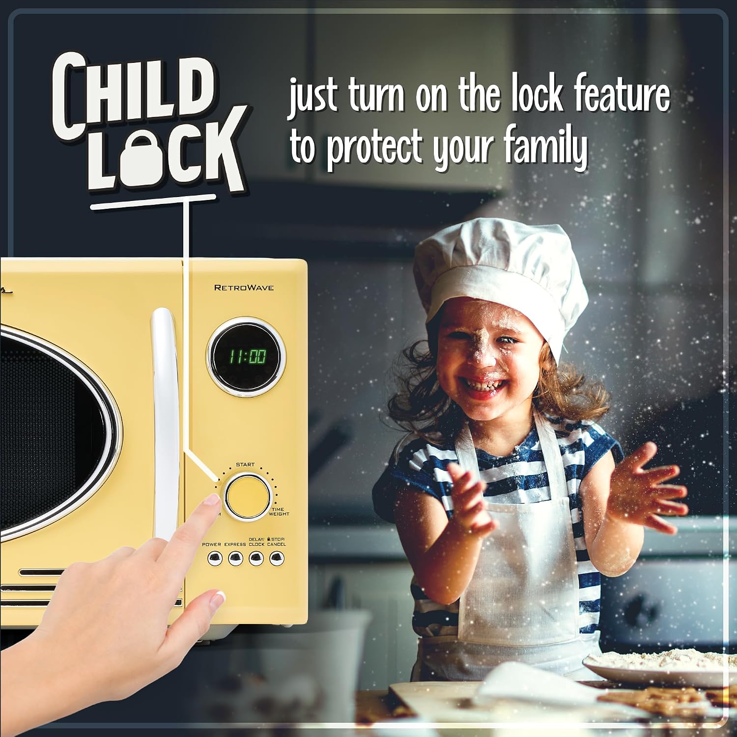 Nostalgia Retro Microwave - Countertop Microwave Oven - Includes 12 Pre-Programmed Settings and Digital Clock - 0.9 CU Ft- 800 Watts - Yellow