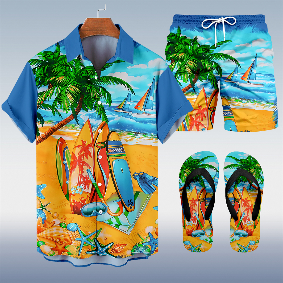 Ensemble trois pièces Suitmens pour homme, imprimé vacances hawaïennes, motif tiki, référence 021