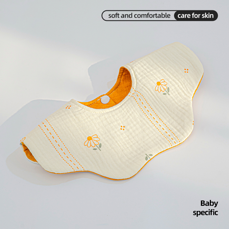 Premium 2 Layer Muslin Baby Bib 360 Degree Rotation 8 Petal Shape Soft Cotton Gauze Infant Drool Bib for Daily Feeding Wear