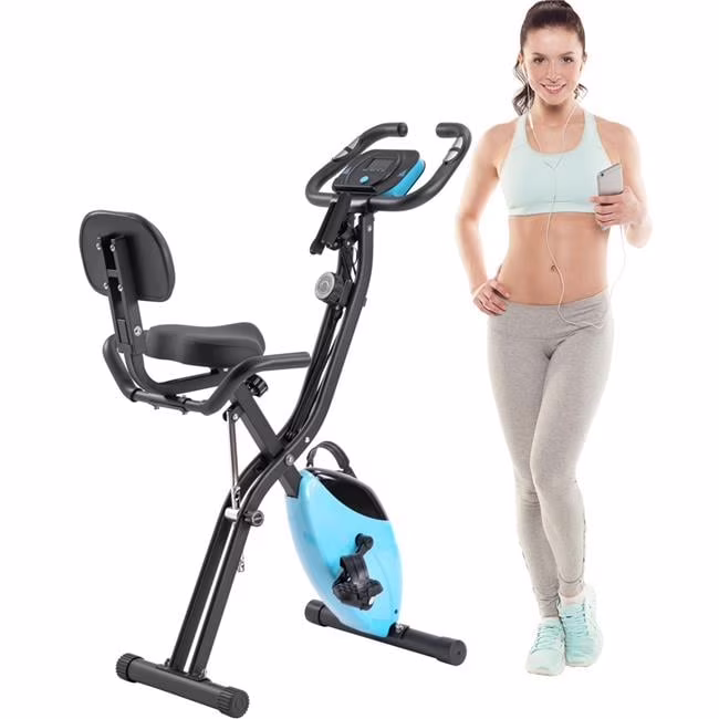 Folding Exercise Bike, Fitness Upright and Recumbent X - Bike with 16 - Level Adjustable Resistance, Arm Bands and Backrest