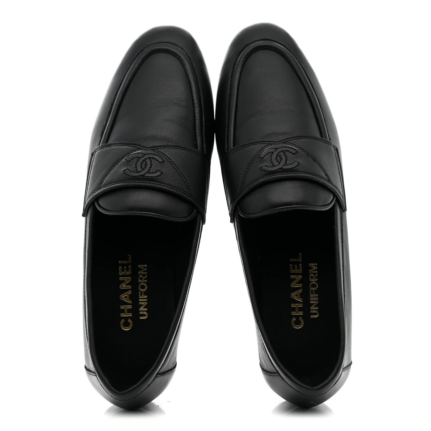 Lambskin Womens Stitched CC Loafers 35 Black