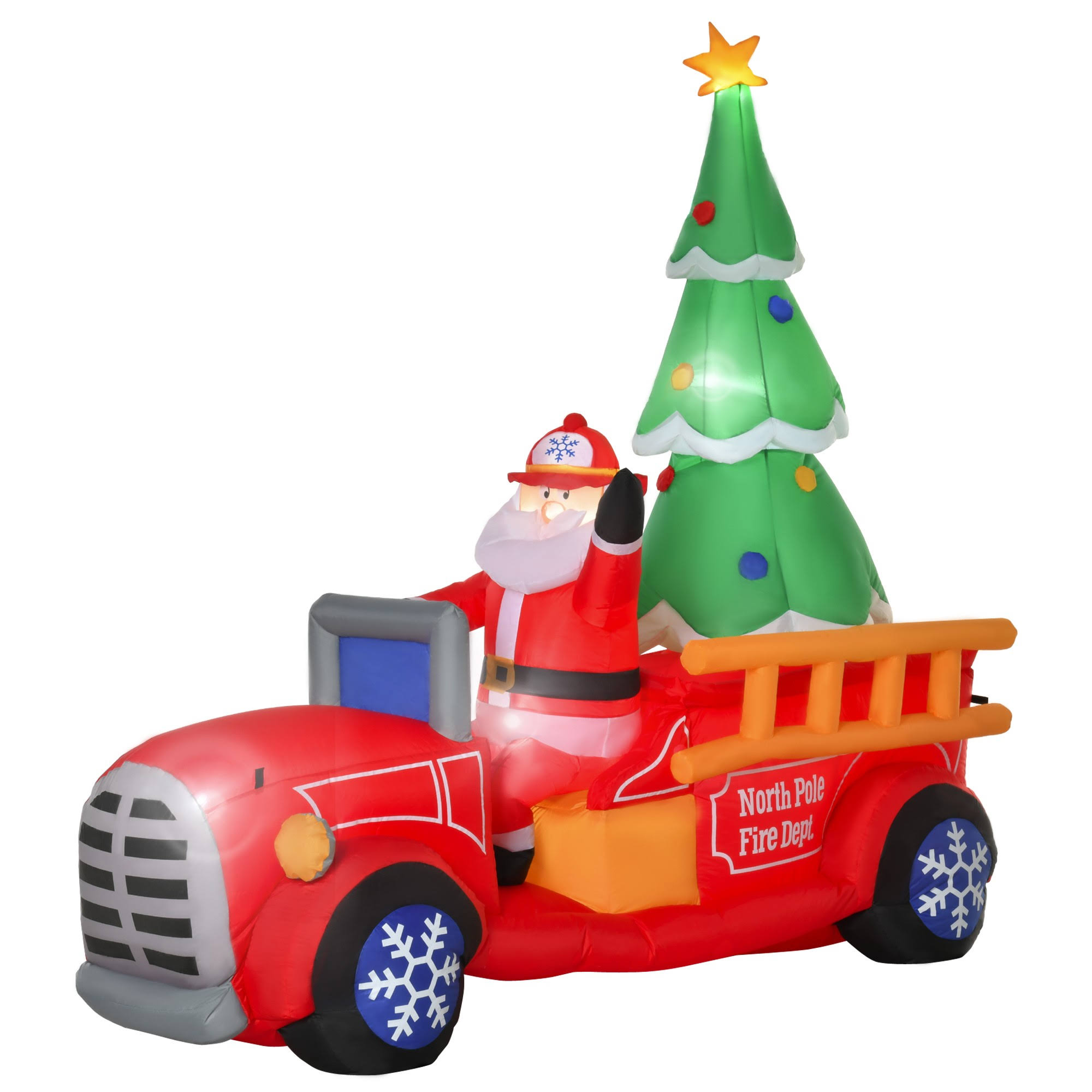 HOMCOM 7.5ft Christmas Santa Inflatable Fire Truck Decoration