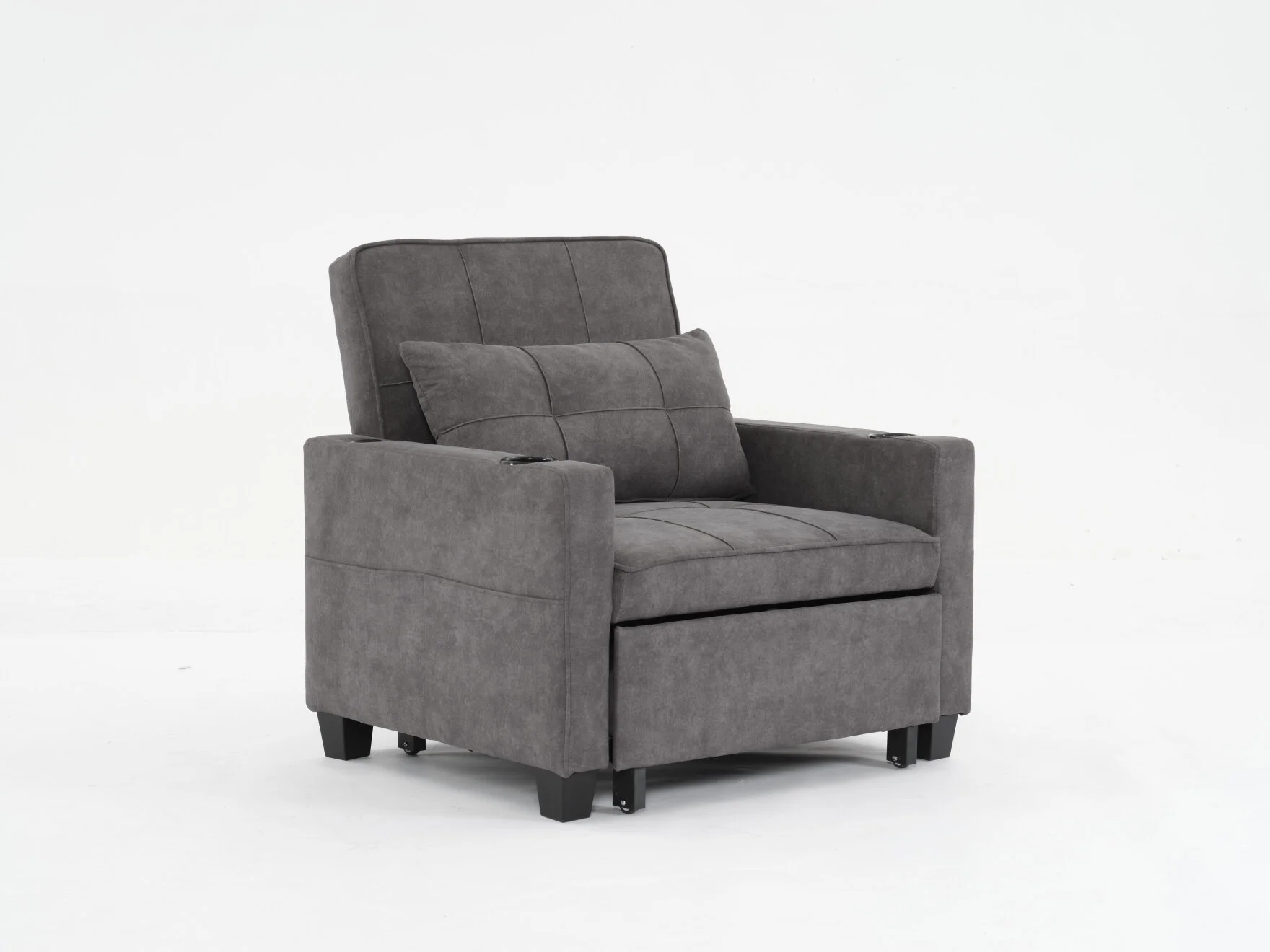 Convertible Futon Sofa Bed, 3 - in - 1 Multi - Functional Sleeper Chair Bed with USB Ports, Adjustable Backrest Recliner, for Living Room Bedroom Small Space, Tech Cloth, Dark Grey