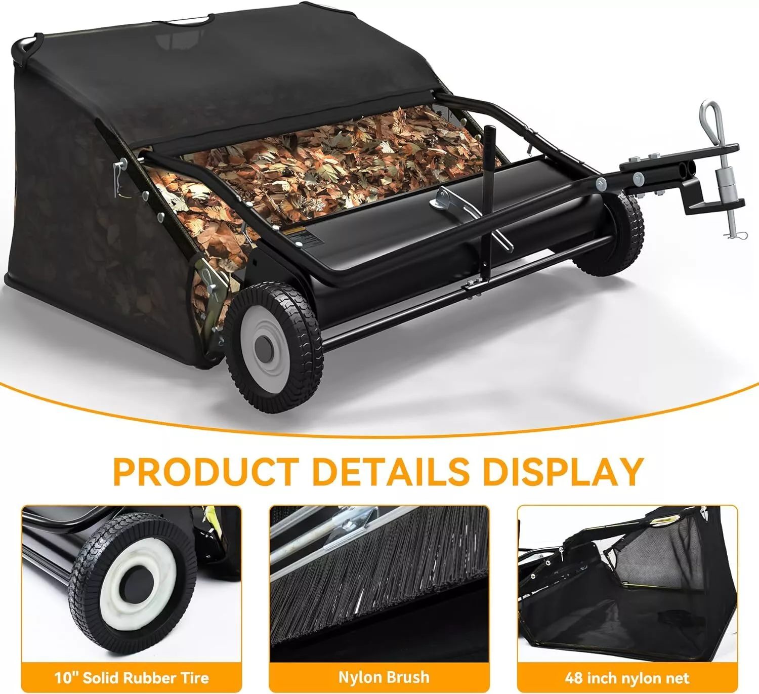 42 in Tow Behind Lawn Sweeper Leaf Collector for Garden Grass Lawn 12 Cu ft Capacity Tractor assembly(42") - Image 8