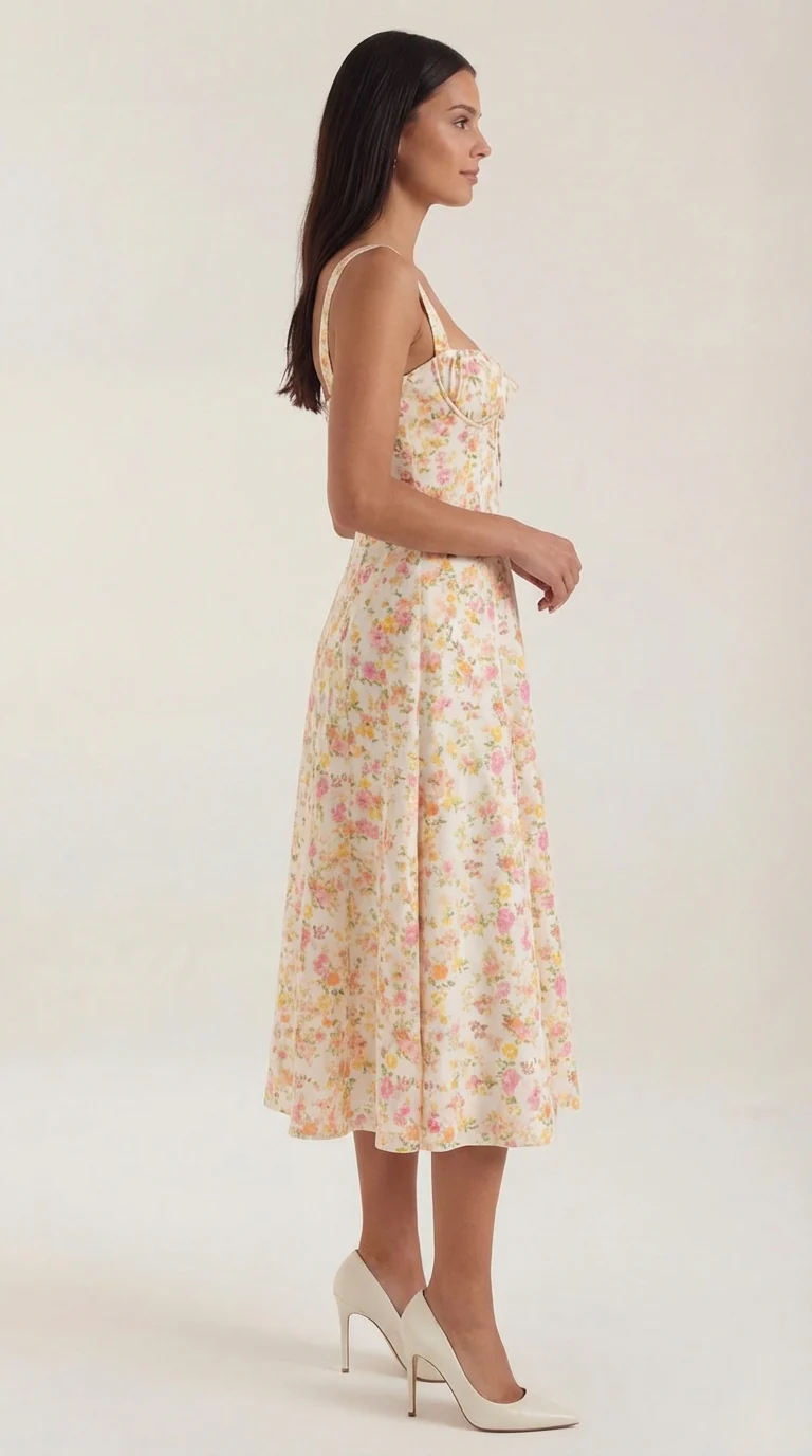 Robe midi fleurie pour femmes, idéale pour les invitées de mariage