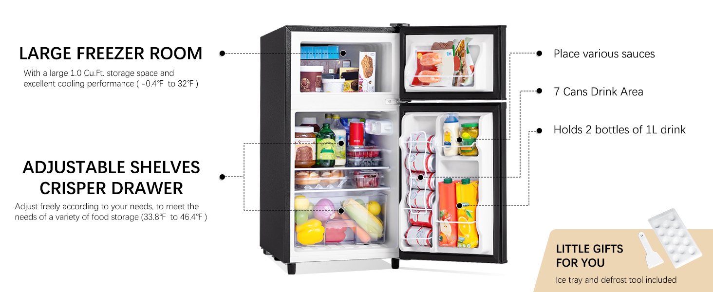 Mini Fridge with Freezer, Small Refrigerator with 2 Doors