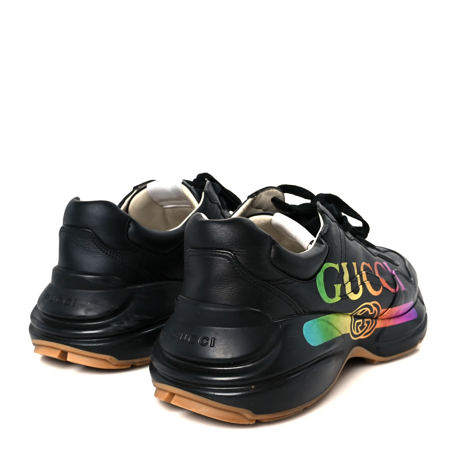 Calfskin Iridescent Logo Mens Rhyton Sneakers 8.5 Black