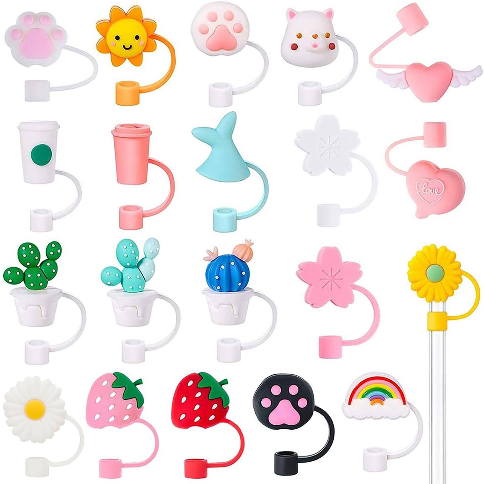 YEEFINE 20 Pieces Silicone Straw Tips Cover Reusable Cute Straw Toppers Drinking Tips Lids for 6-8 mm Straws Plugs(Not Include Straw) Style1